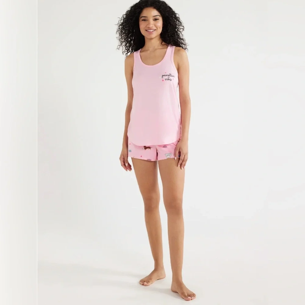Joyspun Women's Print Tank Top and Shorts Pajama Set, 2-Piece,